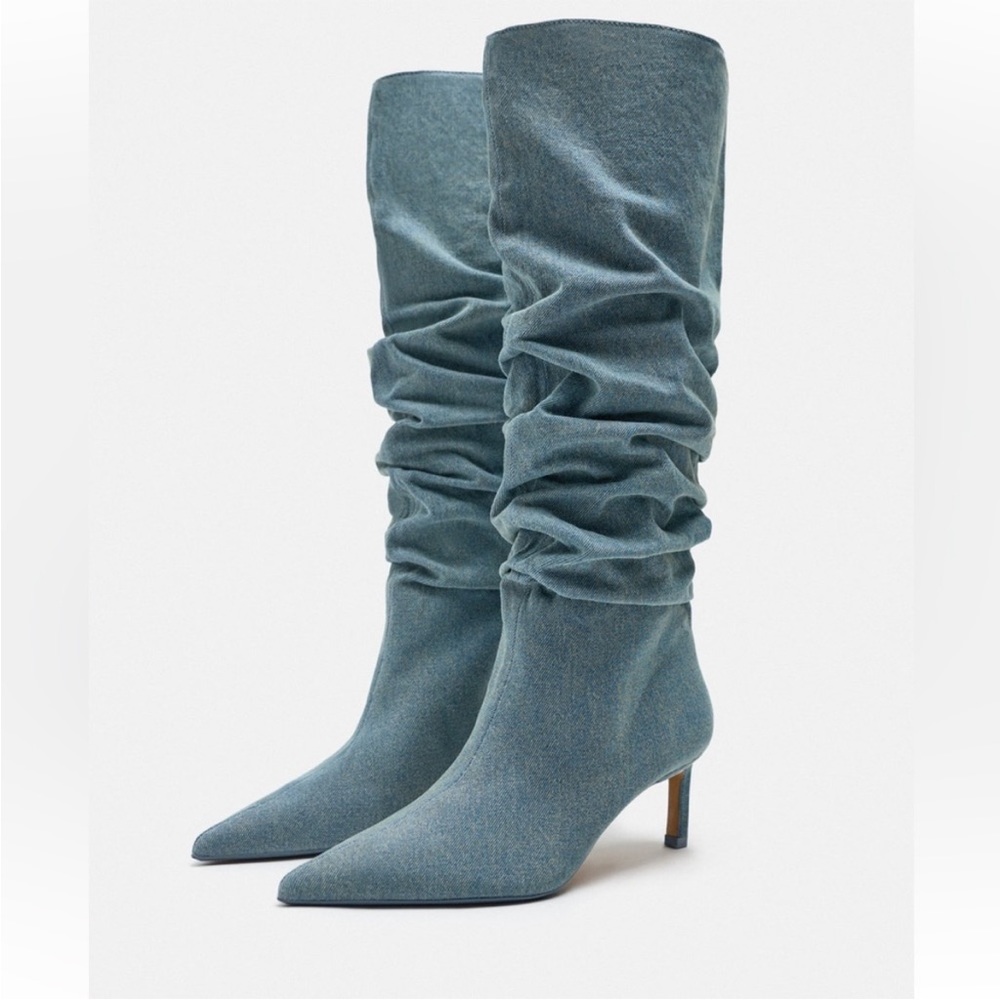 Zara SLOUCHY DENIM BOOTS, US size 7,5/38